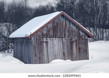 Old shed at winter morning,
