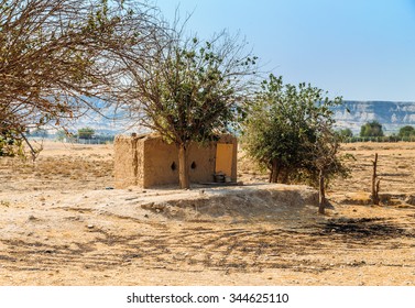 Old shelter in desert constructed from clay by countryman farmers 