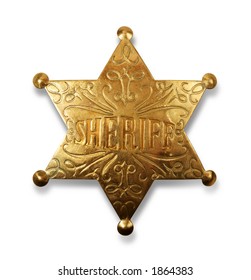 Old Sheriff Star From The Wild West Era Isolated On White With A Carefully Drawn Clippin Path
