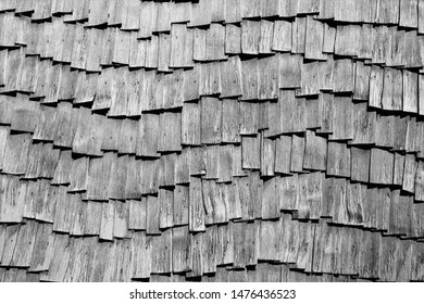 old shingle roof in black and white