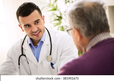 Old Sick Man Visit Doctor, Patient Care 