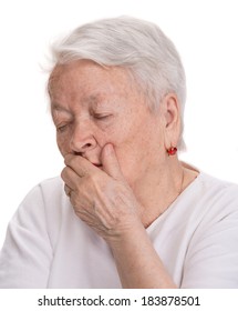 Old Sick Woman On A White Background