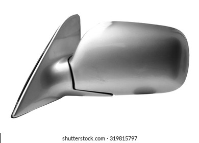 Old side rear-view mirror car isolated on white