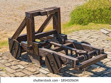 An Old Siege Weapon In The Fortress Walls.