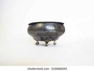 Old Silver Bowl Isolated On White Background