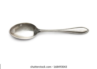 old silver spoon isolated on white with clipping path - Shutterstock ID 168493043