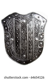 Old Silver Warrior Shield Isolated Over White