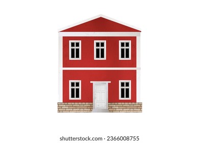 Old small red two-storey house with classical facade isolated on white background. - Powered by Shutterstock
