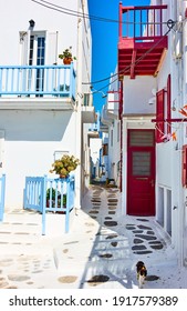 Old small street in Chora town, Mykonos Island,, Greece - Shutterstock ID 1917579389