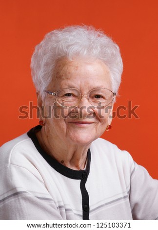 Image, Stock Photo Elderly woman in yellow top with a warm smile