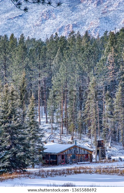 Old Snowcovered Cabin Next Frozen Lake Stock Photo Edit Now