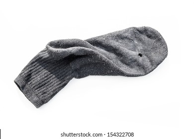 A Old Sock Isolated On White.