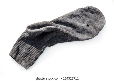 A Old Sock Isolated On White.
