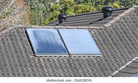 Old Solar Hot Water Heater Panels With A Small Leak Fogging Up The Glass