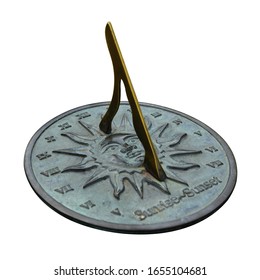 Old Solar sun clock dial  Vintage sundial sunrise sunset isolated on white background. This has clipping path.
