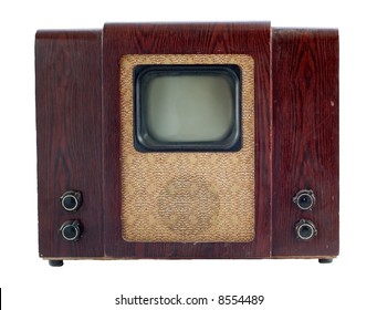 Old soviet tv set isolated over white