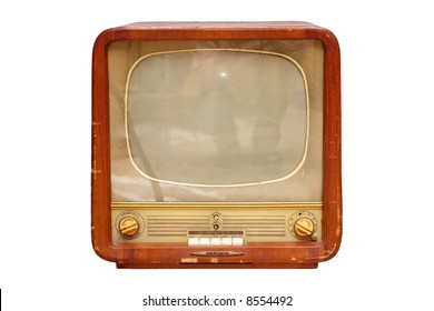 Old soviet tv set isolated over white