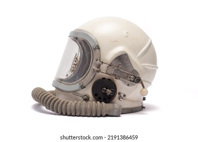 Old Space Helmet Isolated On The White Background Concept. Pilot Helmet. Side View.