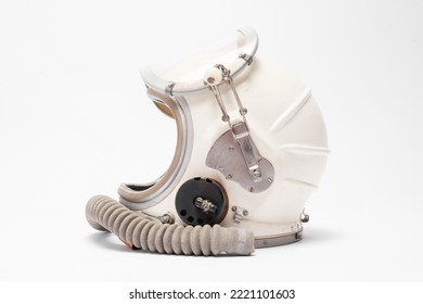 Old Space Helmet Isolated On The White Background Concept. Pilot Helmet. Side View.