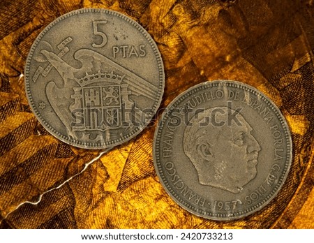 Old spain peseta coin depicting Francisco Franco