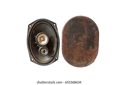 Old speaker system broken on white background. - Shutterstock ID 655368634