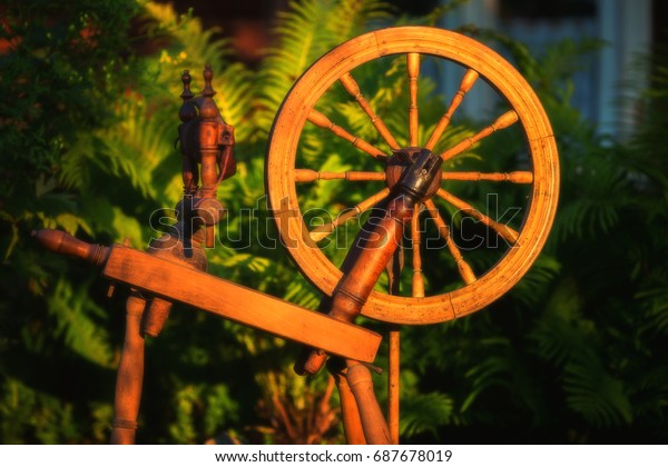 Old Spinning Wheel Garden Old Fashioned Stock Photo Edit Now 687678019