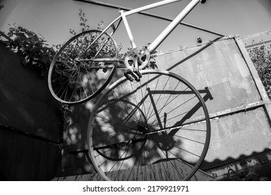 Old Sports Bike Repair Without Rubber Black And White Photo