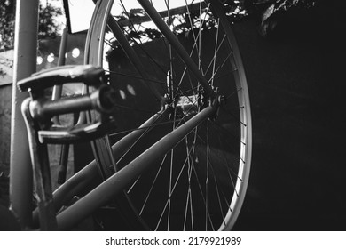 Old Sports Bike Repair Without Rubber Black And White Photo