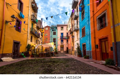 Old Square In Bosa, Sardinia, Italy