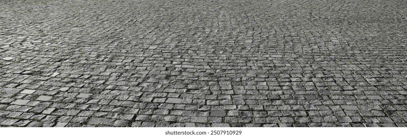 Old square cobble stone with green grass. paving perspective background.Paving stone pavement texture. Cobblestone pavement. stone sidewalk. texture. Cobble stone road cobble texture.  perspective - Powered by Shutterstock