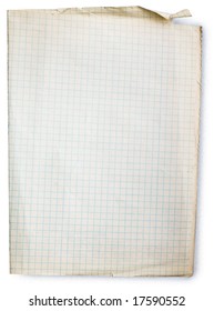 Old Square Lined Paper From Note Book. Clipping Path Included To Easy Remove Object Shadow Or Replace Background.