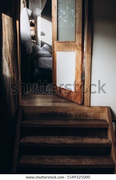 Old Stairway Leading Door Rustic Log Stock Photo Edit Now 1549325000