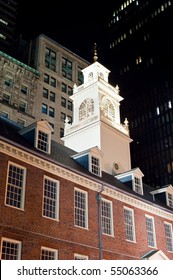 The Old State House Of Boston, Site Of The Boston Massacre, In Vertical At Night