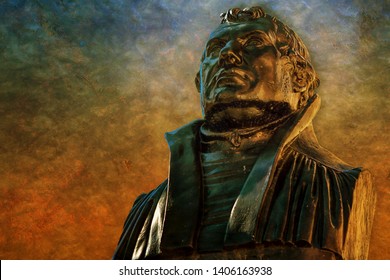 Old statue of Martin Luther in Eisleben, Germany