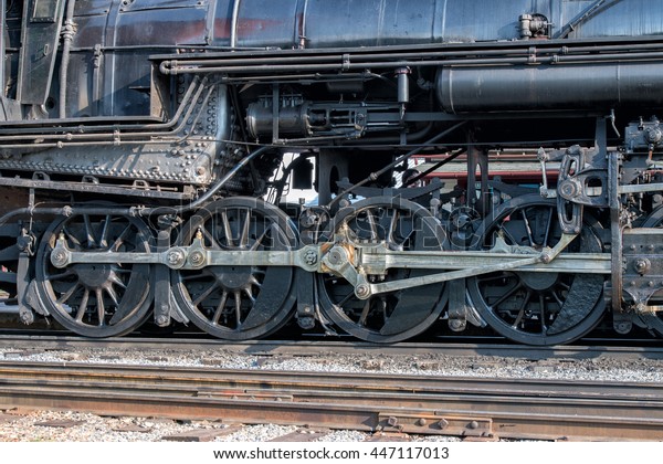 old steam
engine iron train detail close up
view