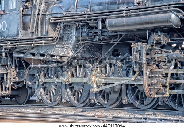 old steam\
engine iron train detail close up\
view