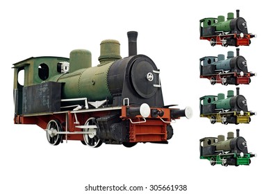 Old Steam Engine Locomotive Train Isolated On White Background