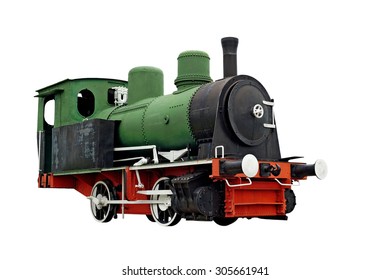 Old Steam Engine Locomotive Train Isolated On White Background