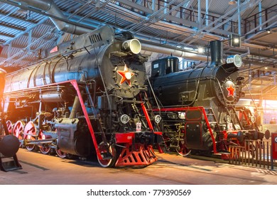 The old steam locomotives of times of the USSR. Russia Saint-Petersburg. Museum Railways of Russia December21, 2017 - Shutterstock ID 779390569