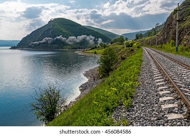 Old Steam Train Rides On The Circum-Baikal Railway, Lake Baikal