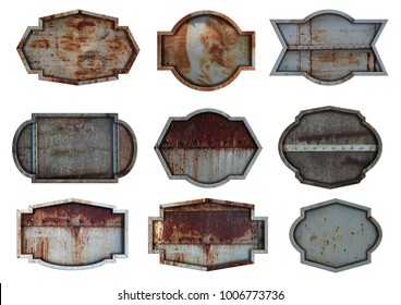 Old steel metal sign plate texture background isolated on white