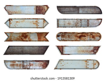 Old steel metal sign plate texture background  Video headline title television news bar design template isolated white