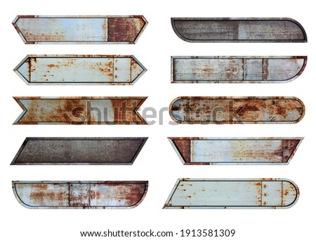 Old steel metal sign plate texture background, Video headline title or television news bar design template isolated on white