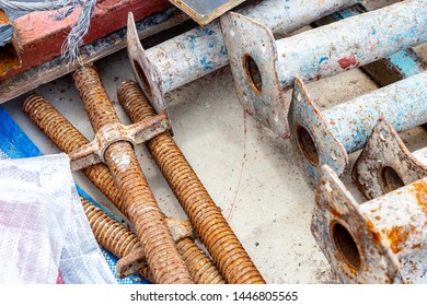 old steel scaffolding support, industry construction equipment concept background - Shutterstock ID 1446805565