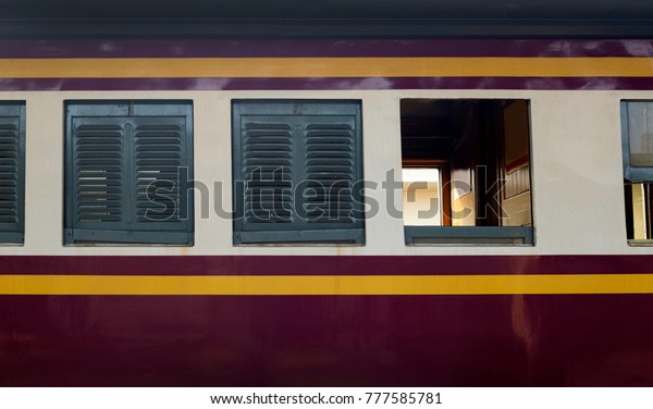 old steel window of train\
bogie