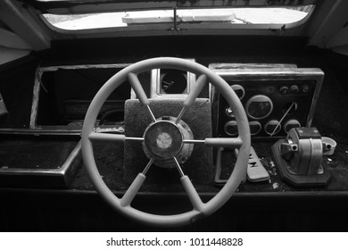 Old Sterling Wheel In The Ship.