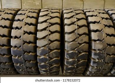 Old Stock Forklift Tires Close Up