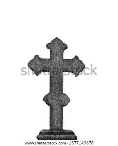 old stone cross tombstone isolate on white background. christian cross, symbol of Religion, dead, Faith in God, mourn, memory of the dead. all saints day, All Souls Day concept