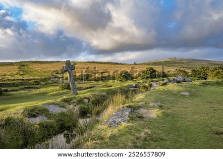 Old stone cross at Windy post Dartmoor Devon