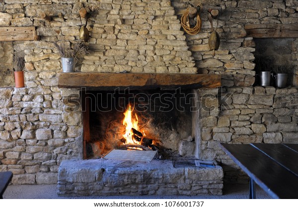 Old Stone Fireplace Stock Photo Edit Now 1076001737